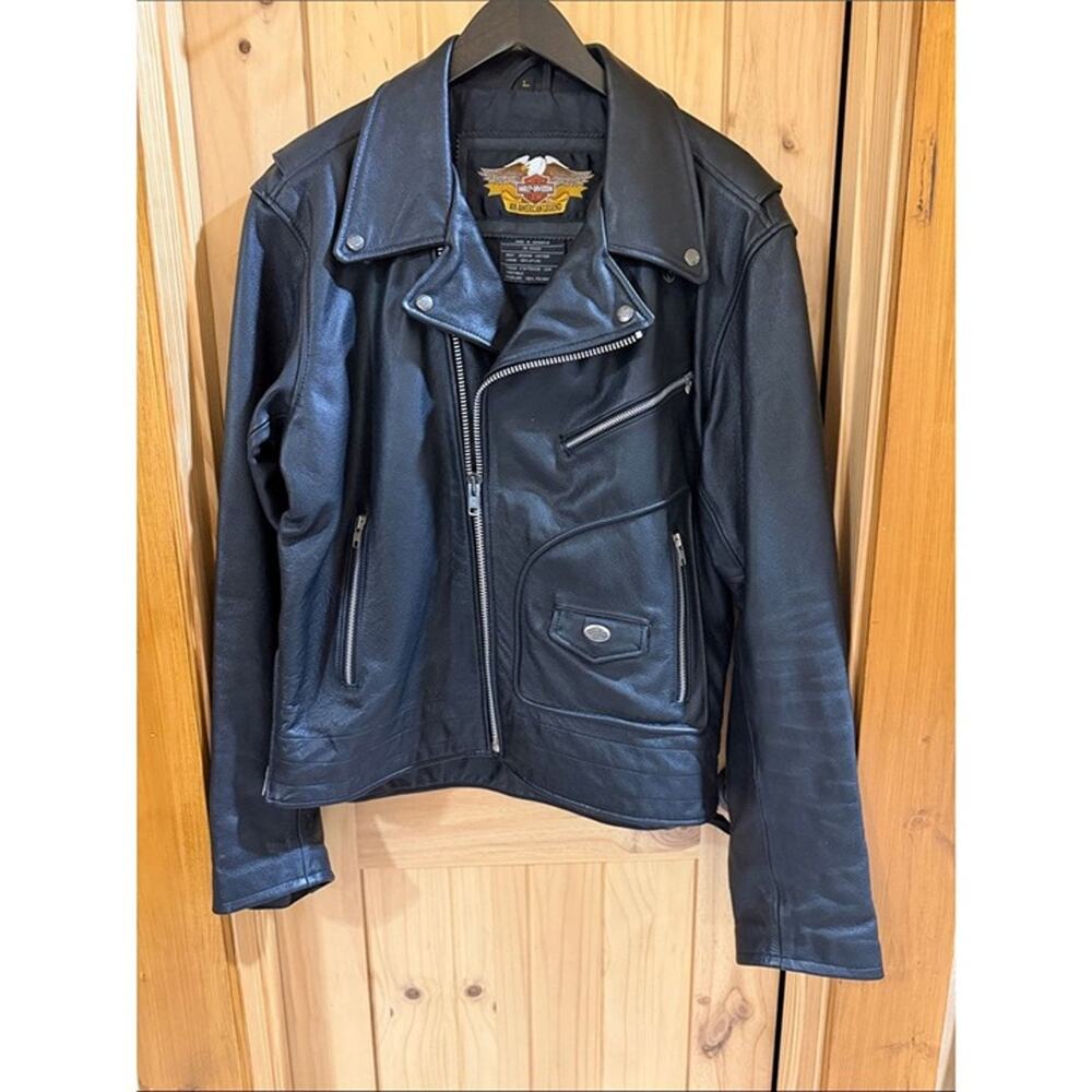 Harley-Davidson Black Leather Motorcycle Jacket with Silver Hardware L NWOT
